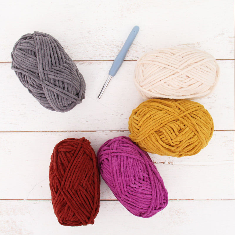 Super Soft Chenille Yarn Set - Wild Fig Colors - Pack of 5 Skeins - #5-50 Gram Skeins - 60 yds each - Threadart.com