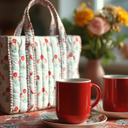 Personalized Quilted Red Block Print Tote Bag - Embroidered With Initials - Threadart.com