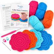 Color Story Coasters Crochet Kit - Vibrant Brights - 4 Colors of Cotton Crochet Yarn Included - Threadart.com