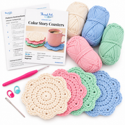 Color Story Coasters Crochet Kit - Soft Pastels - 4 Colors of Cotton Yarn Included - Threadart.com
