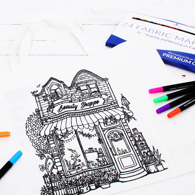 Color Your Own Tote Bag - Beauty Shoppe Design (Without Markers) - Threadart.com
