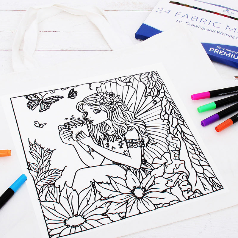 Color Your Own Tote Bag - Tea Fairy Design (Without Markers) - Threadart.com