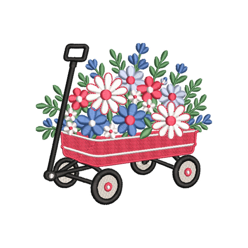 Floral Red Wagon Embroidery Design Instant Download  - Multiple Sizes - 8 Formats