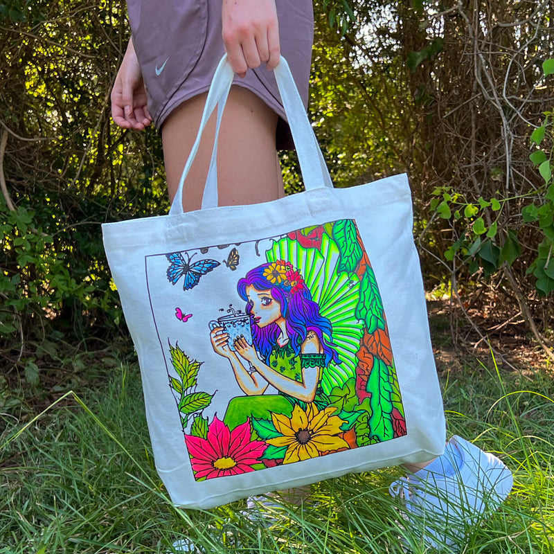 Color Your Own Tote Bag - Tea Fairy Design (Without Markers) - Threadart.com