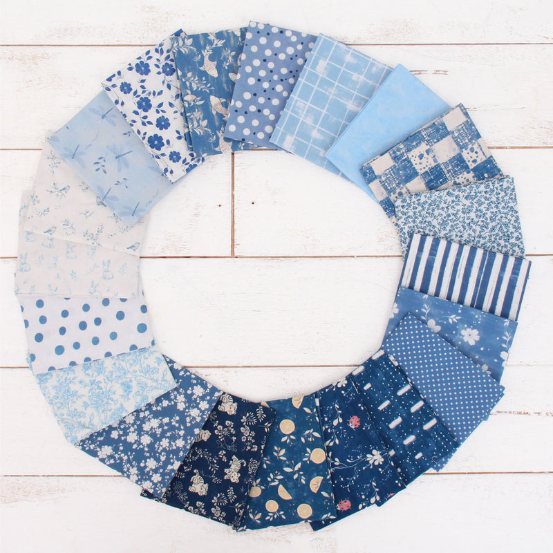 Fat Quarter Bundle - 20 Blue Shades Precut Cotton Fabrics - Threadart.com