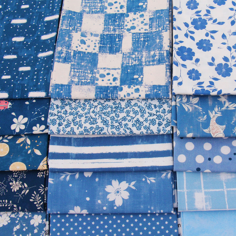 Fat Quarter Bundle - 20 Blue Shades Precut Cotton Fabrics - Threadart.com