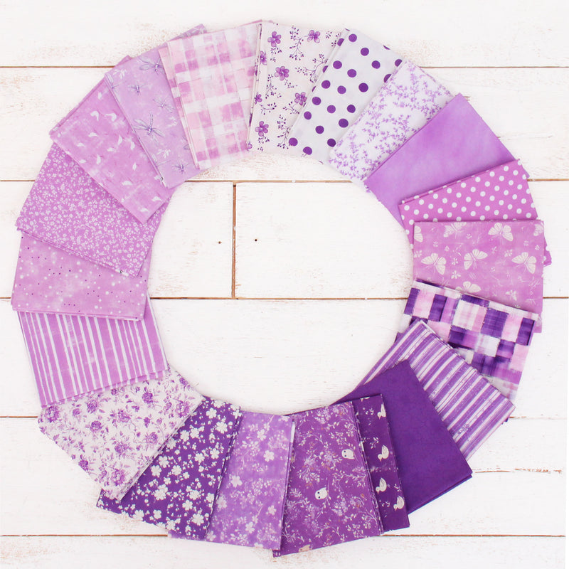 Fat Quarter Bundle - 20 Lavender Shades Precut Cotton Fabrics - Threadart.com