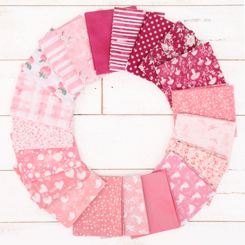 Fat Quarter Bundle - 20 Pink Shades Precut Cotton Fabrics - Threadart.com