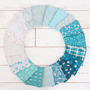 Fat Quarter Bundle - 20 Teal Shades Precut Cotton Fabrics - Threadart.com