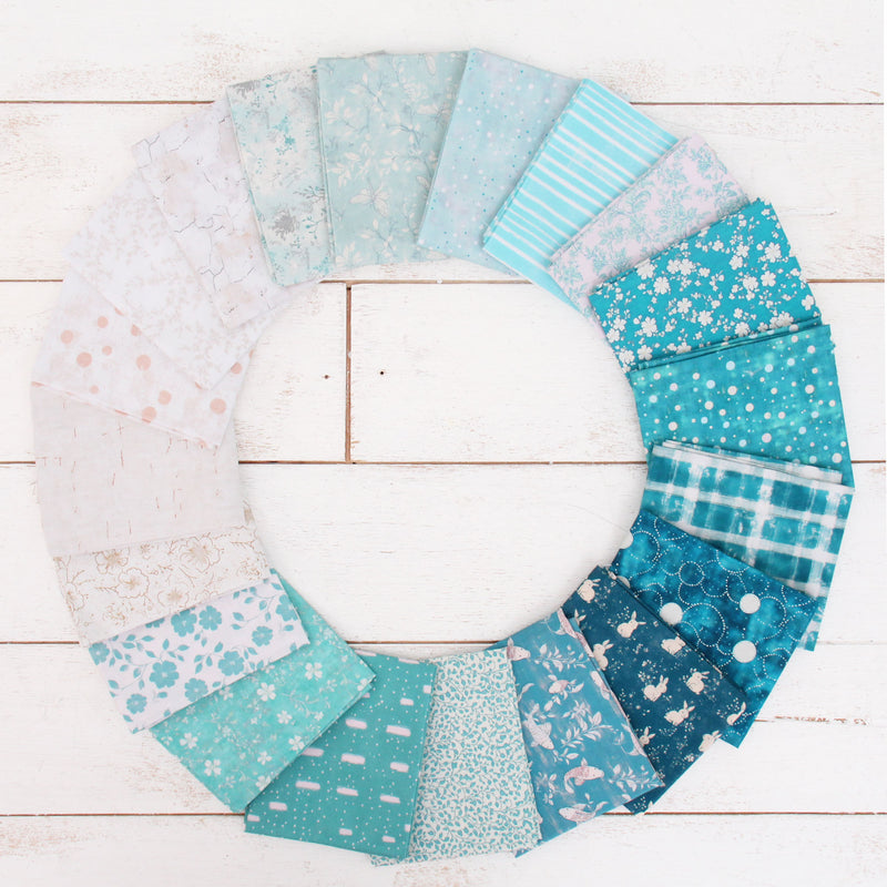Fat Quarter Bundle - 20 Teal Shades Precut Cotton Fabrics - Threadart.com