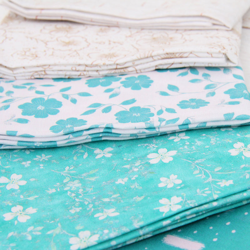 Fat Quarter Bundle - 20 Teal Shades Precut Cotton Fabrics - Threadart.com