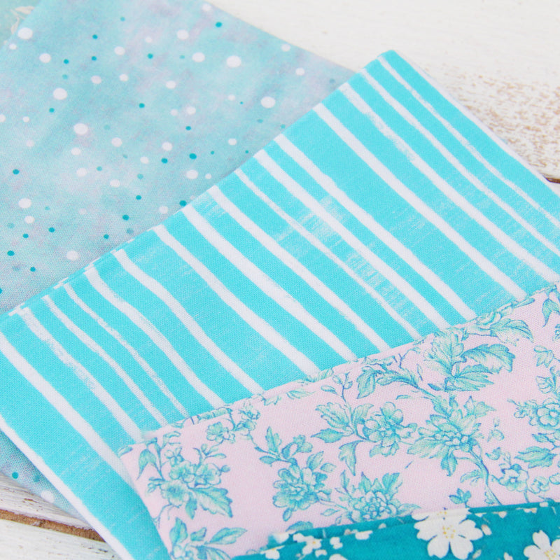 Fat Quarter Bundle - 20 Teal Shades Precut Cotton Fabrics - Threadart.com
