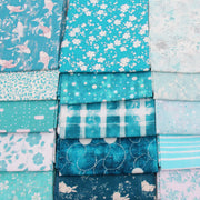 Fat Quarter Bundle - 20 Teal Shades Precut Cotton Fabrics - Threadart.com