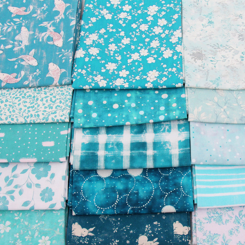 Fat Quarter Bundle - 20 Teal Shades Precut Cotton Fabrics - Threadart.com