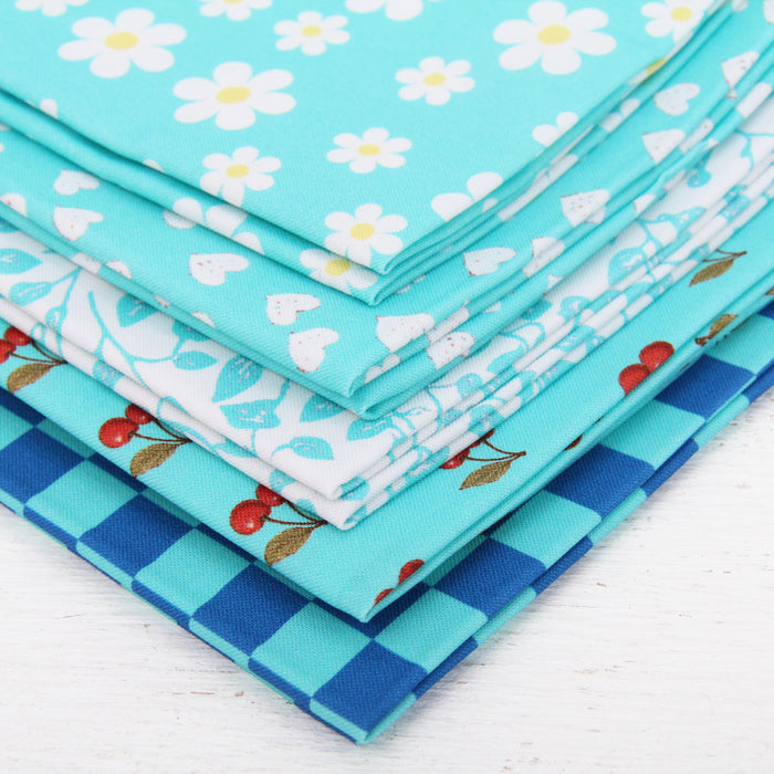 Fat Quarter Bundle - Five Aqua Confetti Brights Precut Cotton Fabrics - Threadart.com