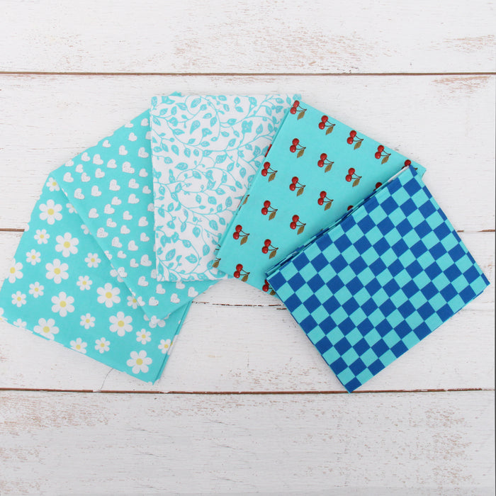 Fat Quarter Bundle - Five Aqua Confetti Brights Precut Cotton Fabrics - Threadart.com