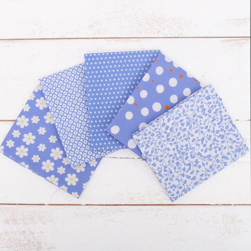 Fat Quarter Bundle - Five Blue Confetti Brights Precut Cotton Fabrics - Threadart.com