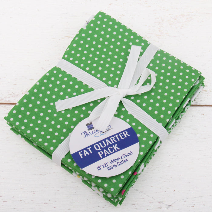 Fat Quarter Bundle - Five Green Confetti Brights Precut Cotton Fabrics - Threadart.com