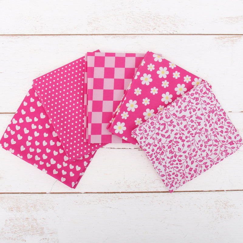 Fat Quarter Bundle - Five Hot Pink Confetti Brights Precut Cotton Fabrics - Threadart.com
