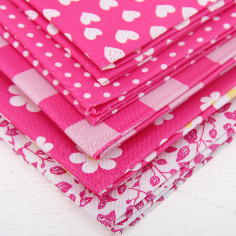 Fat Quarter Bundle - Five Hot Pink Confetti Brights Precut Cotton Fabrics - Threadart.com
