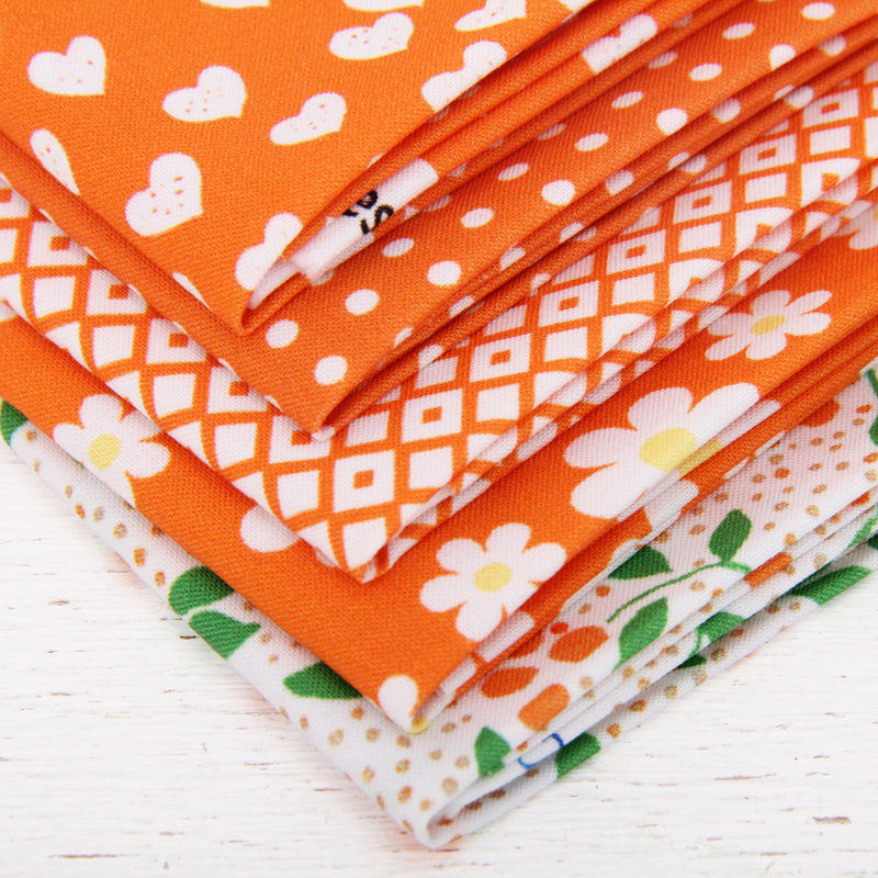 Fat Quarter Bundle - Five Orange Confetti Brights Precut Cotton Fabrics - Threadart.com