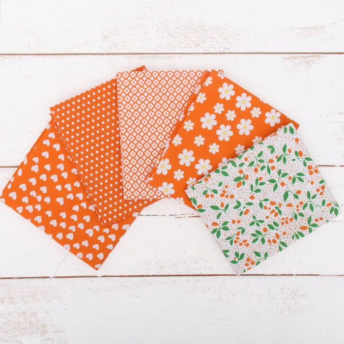 Fat Quarter Bundle - Five Orange Confetti Brights Precut Cotton Fabrics - Threadart.com