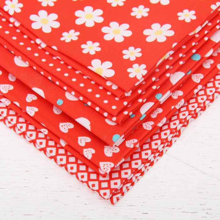 Fat Quarter Bundle - Five Red Confetti Brights Precut Cotton Fabrics - Threadart.com