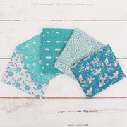 Fat Quarter Bundle - Five Aqua Precut Cotton Fabrics - Threadart.com