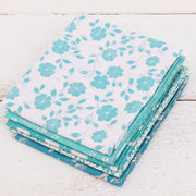 Fat Quarter Bundle - Five Aqua Precut Cotton Fabrics - Threadart.com