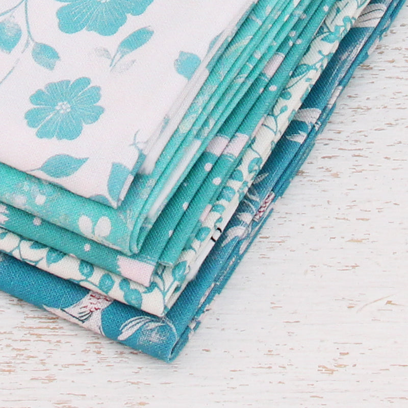 Fat Quarter Bundle - Five Aqua Precut Cotton Fabrics - Threadart.com