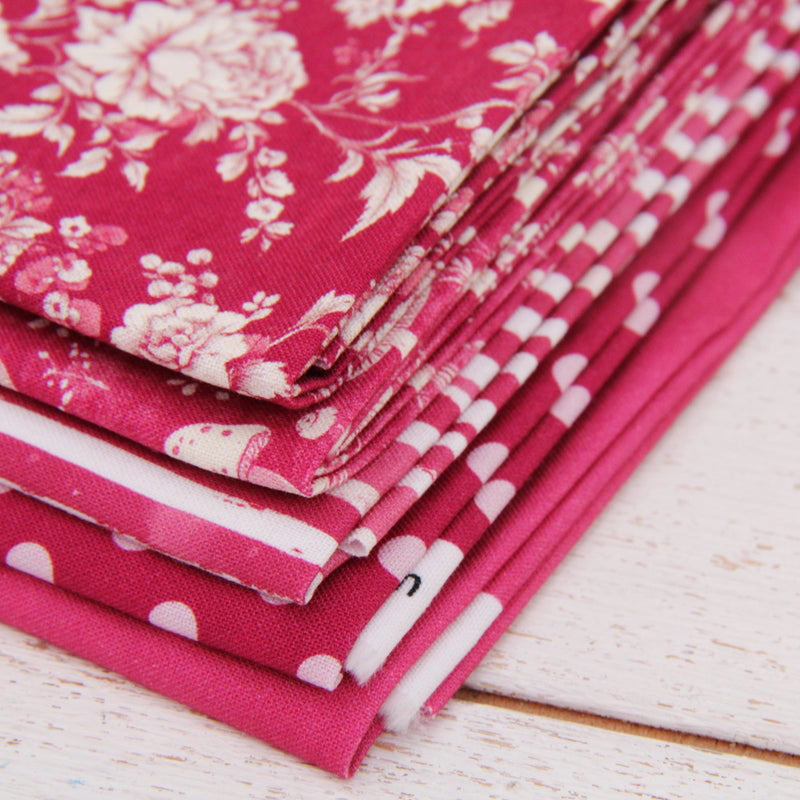 Fat Quarter Bundle - Five Burgundy Precut Cotton Fabrics - Threadart.com