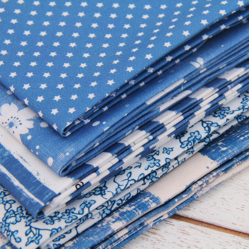 Fat Quarter Bundle - Five Denim Blue Precut Cotton Fabrics - Threadart.com