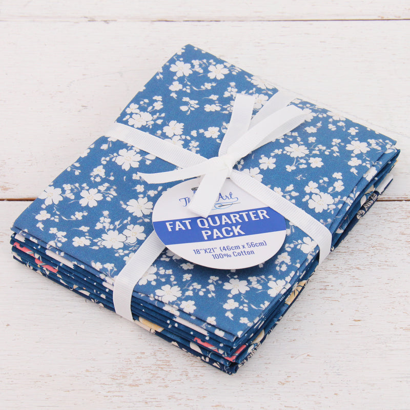 Fat Quarter Bundle - Five Dark Blue Precut Cotton Fabrics - Threadart.com