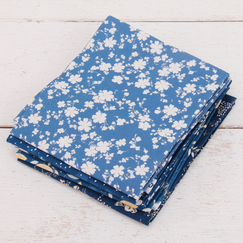 Fat Quarter Bundle - Five Dark Blue Precut Cotton Fabrics - Threadart.com