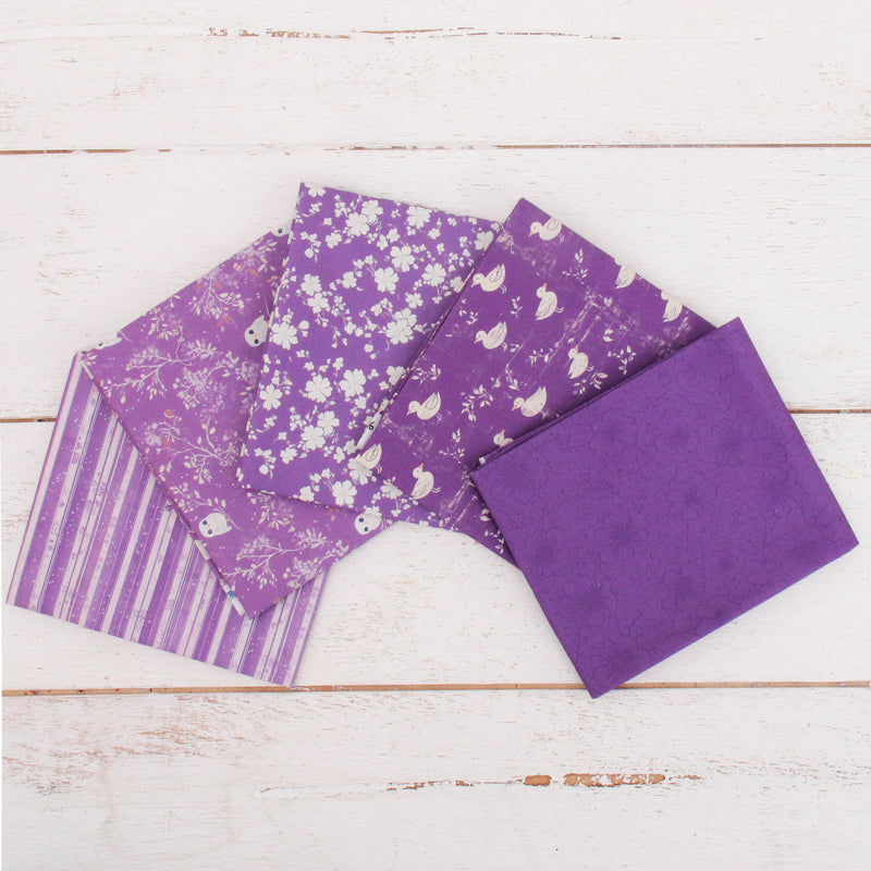 Fat Quarter Bundle - Five Dark Purple Precut Cotton Fabrics - Threadart.com