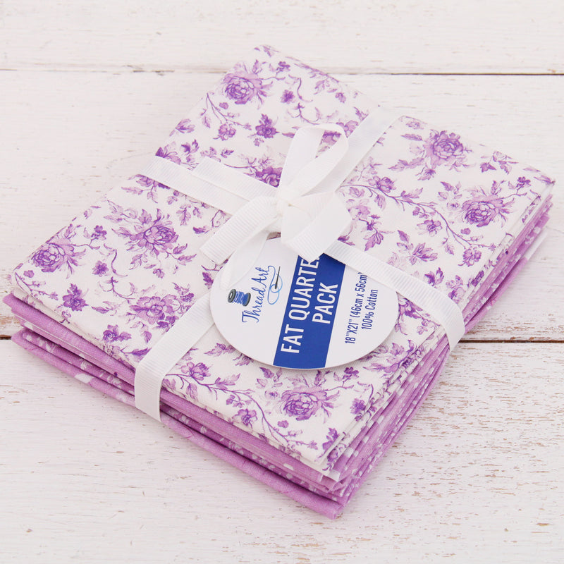 Fat Quarter Bundle - Five Lavender Precut Cotton Fabrics - Threadart.com