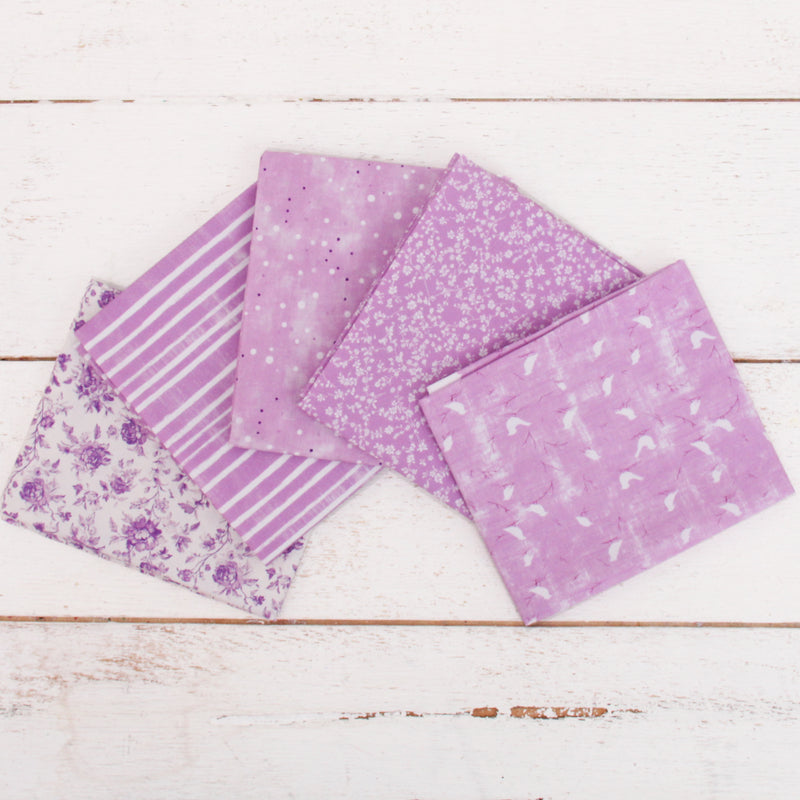 Fat Quarter Bundle - Five Lavender Precut Cotton Fabrics - Threadart.com