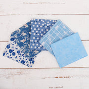 Fat Quarter Bundle - Five Light Blue Precut Cotton Fabrics - Threadart.com