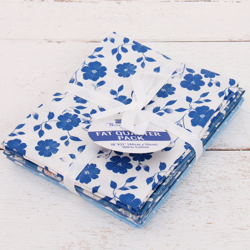 Fat Quarter Bundle - Five Light Blue Precut Cotton Fabrics - Threadart.com