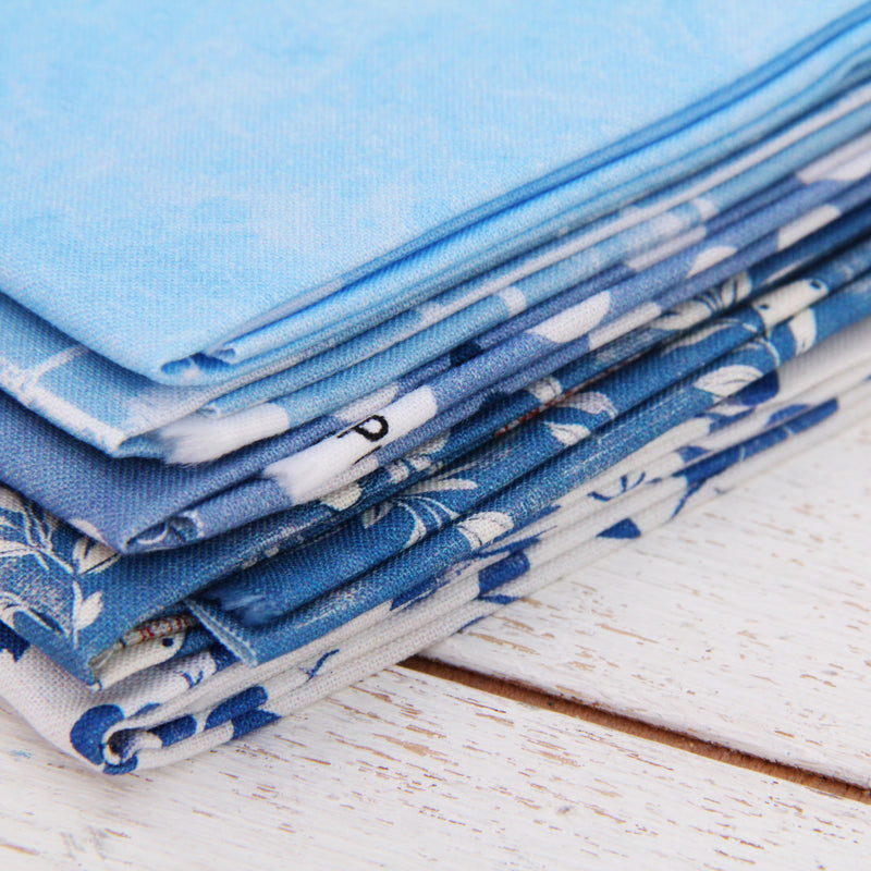 Fat Quarter Bundle - Five Light Blue Precut Cotton Fabrics - Threadart.com