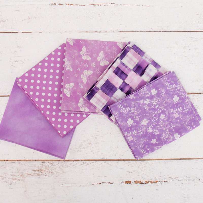 Fat Quarter Bundle - Five Purple Precut Cotton Fabrics - Threadart.com
