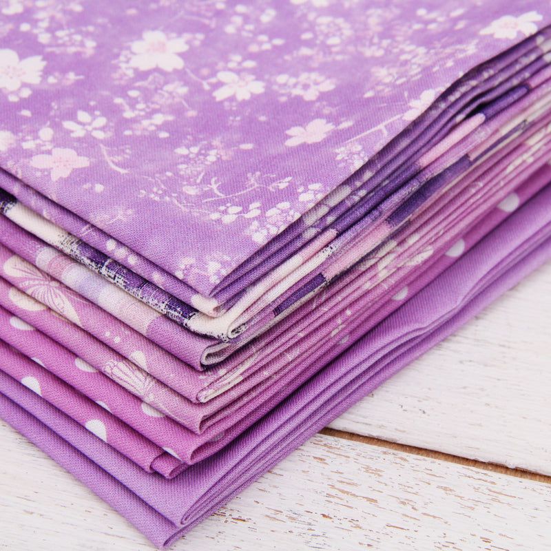 Fat Quarter Bundle - Five Purple Precut Cotton Fabrics - Threadart.com