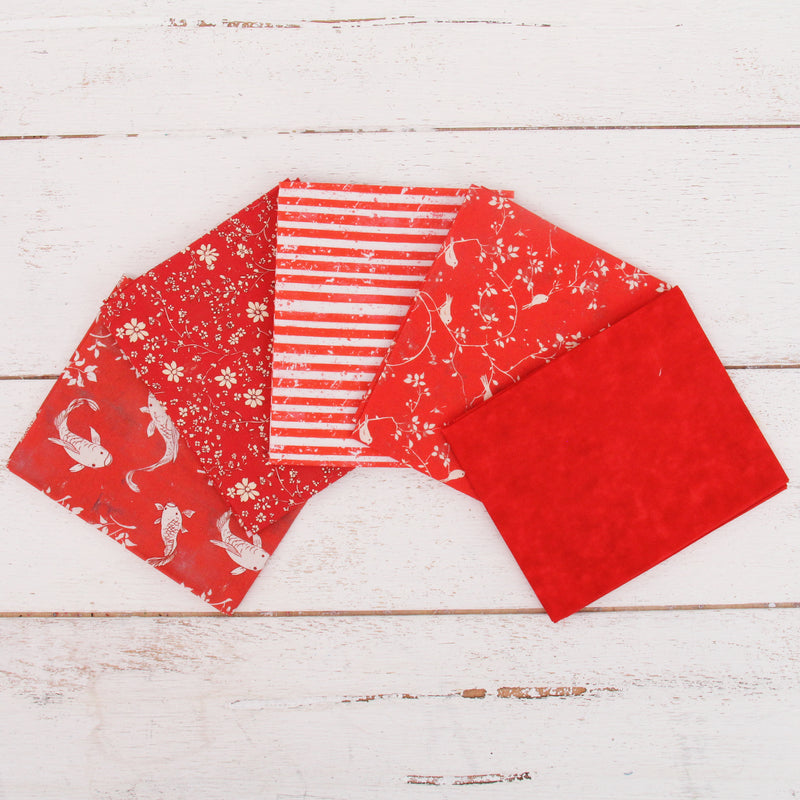 Fat Quarter Bundle - Five Red Precut Cotton Fabrics - Threadart.com