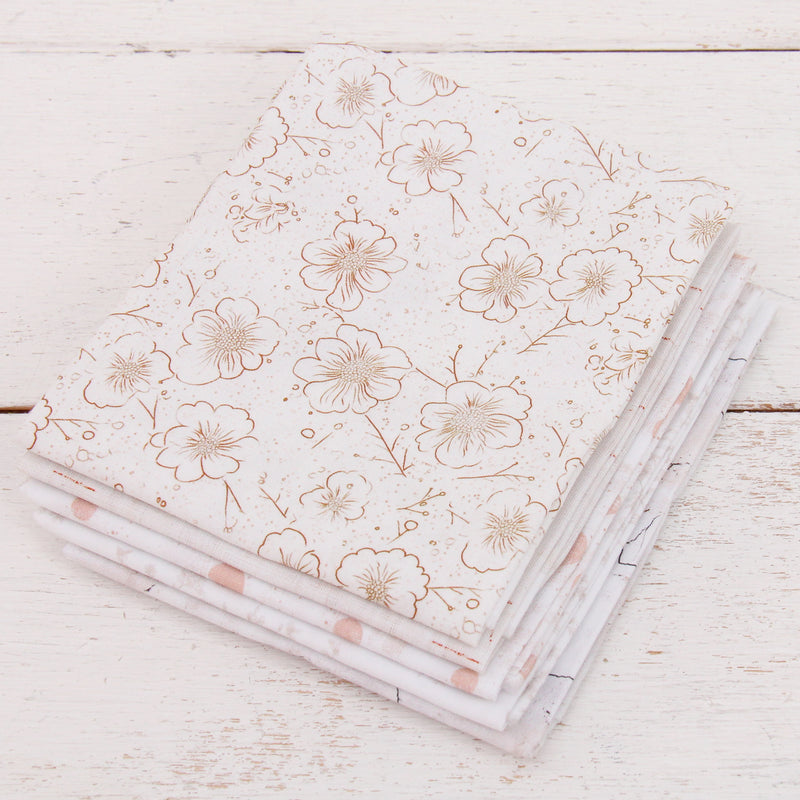 Fat Quarter Bundle - Five White Precut Cotton Fabrics - Threadart.com