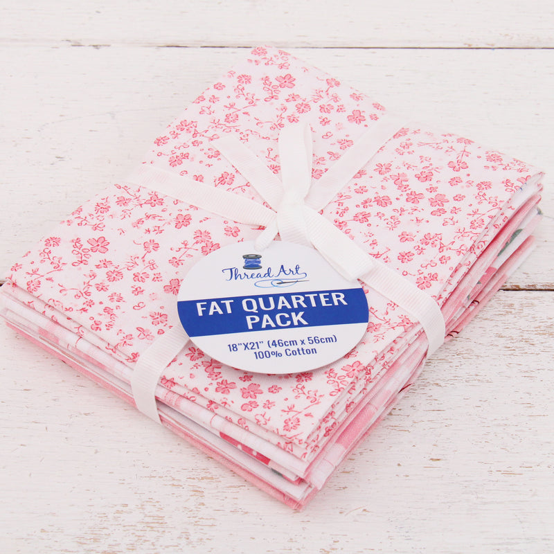 Fat Quarter Bundle - Five White Pink Precut Cotton Fabrics - Threadart.com