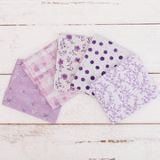 Fat Quarter Bundle - Five White & Purple Precut Cotton Fabrics - Threadart.com