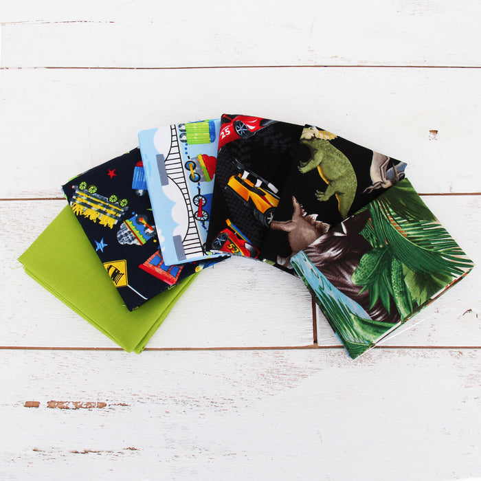 Six Fat Quarter Grab Bag - Mystery Pack of Boyish Print Precuts - Threadart.com