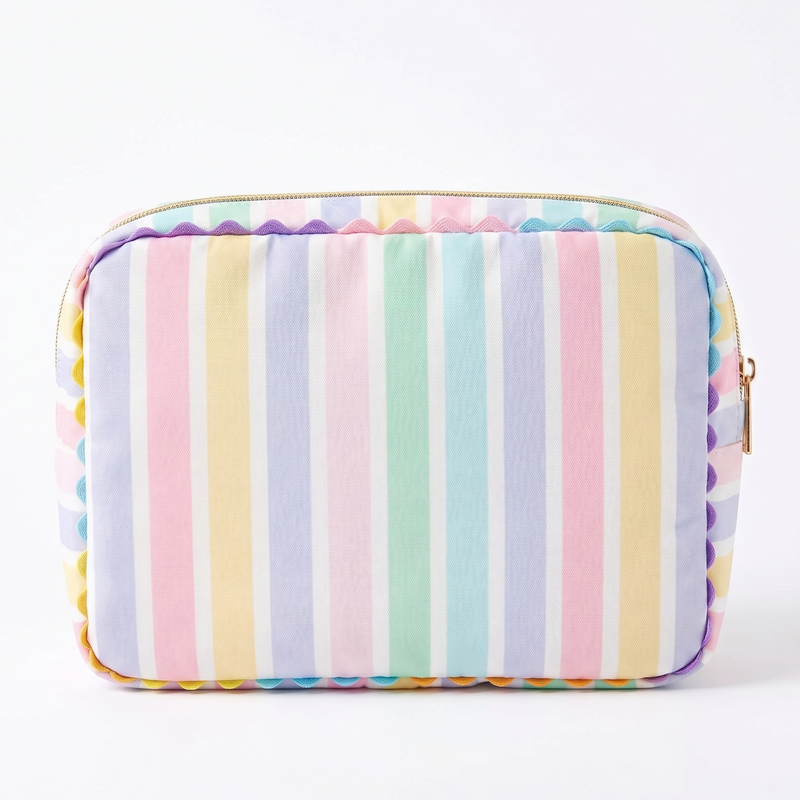 Personalized Pastel Striped Pouch Bag - Customized With Embroidery