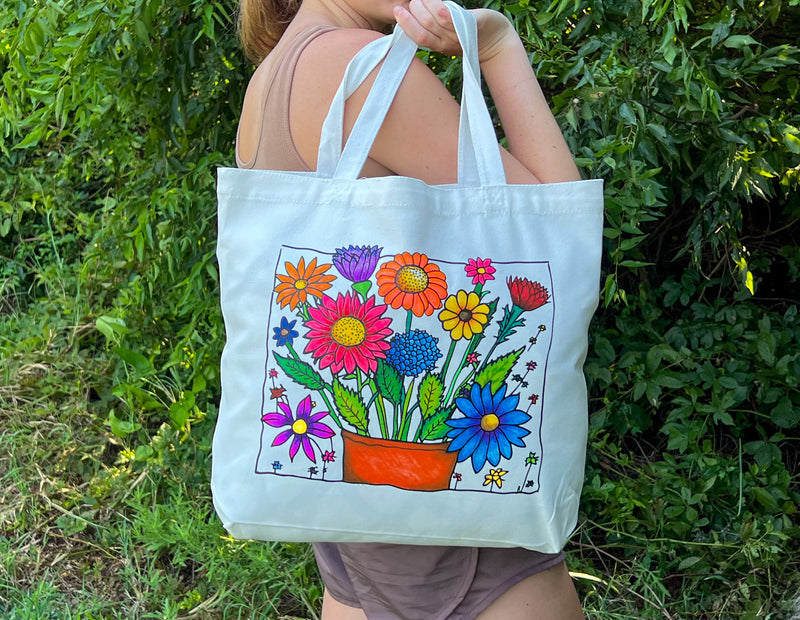 Color Your Own Tote Bag - Flower Design (Without Markers) - Threadart.com