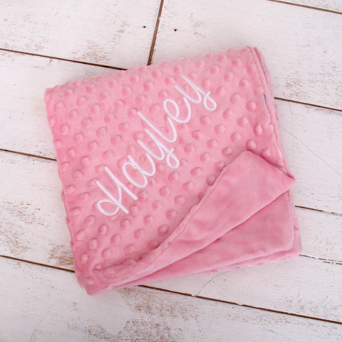 Personalized Soft Baby Blanket - Minky Ivory, Blue and Pink With Embroidery Name - Threadart.com